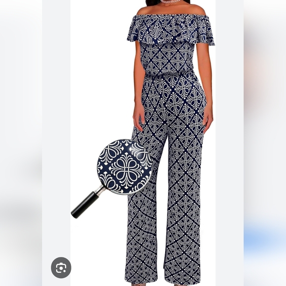 Hybrid Blue/white Of The Shoulder Jumpsuit. Sz 2x. NWTs - Picture 1 of 6